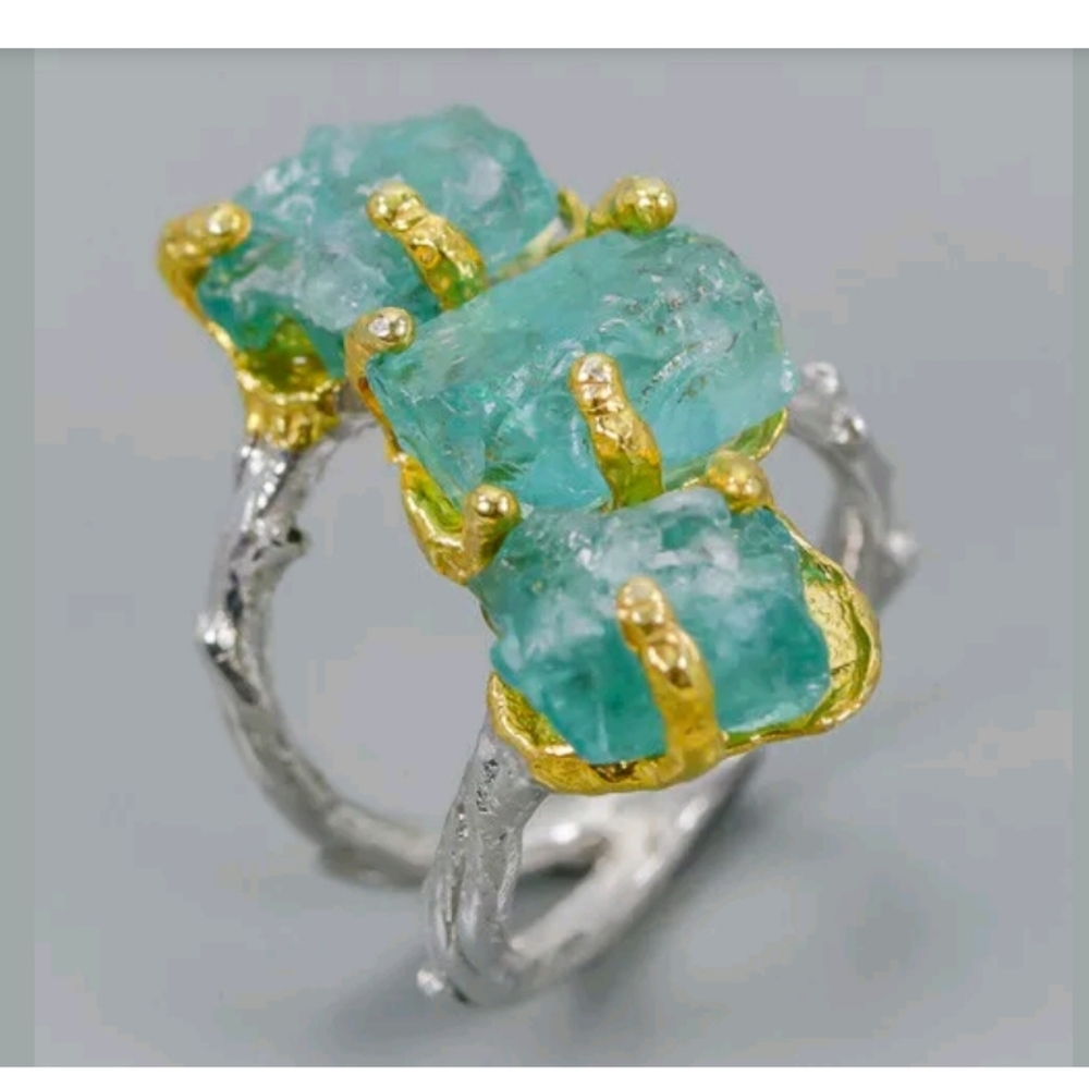 Large Raw Apatite sterling silver ring 6.75sz - Picture 4 of 4